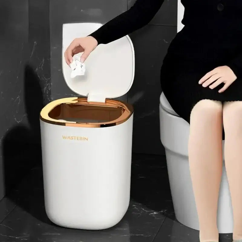 Teal & gold smart sensor luxury trash can kitchen dual compartment