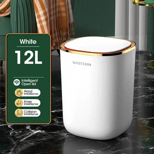 Teal & gold smart sensor luxury trash can kitchen dual compartment