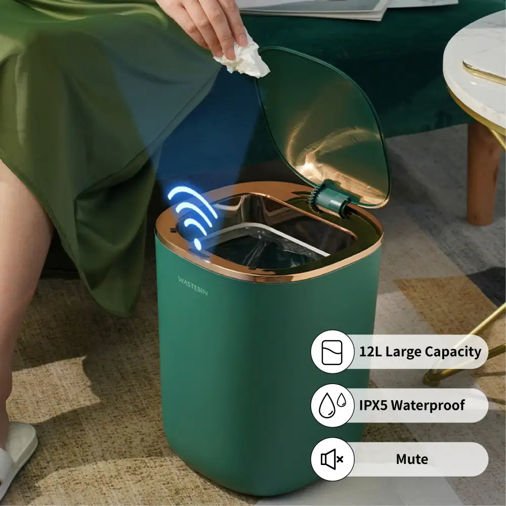 Teal & gold smart sensor luxury trash can kitchen dual compartment