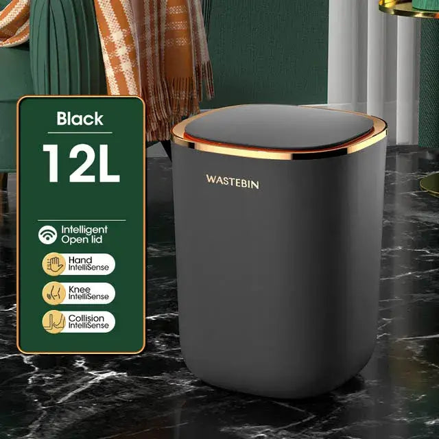 Teal & gold smart sensor luxury trash can kitchen dual compartment