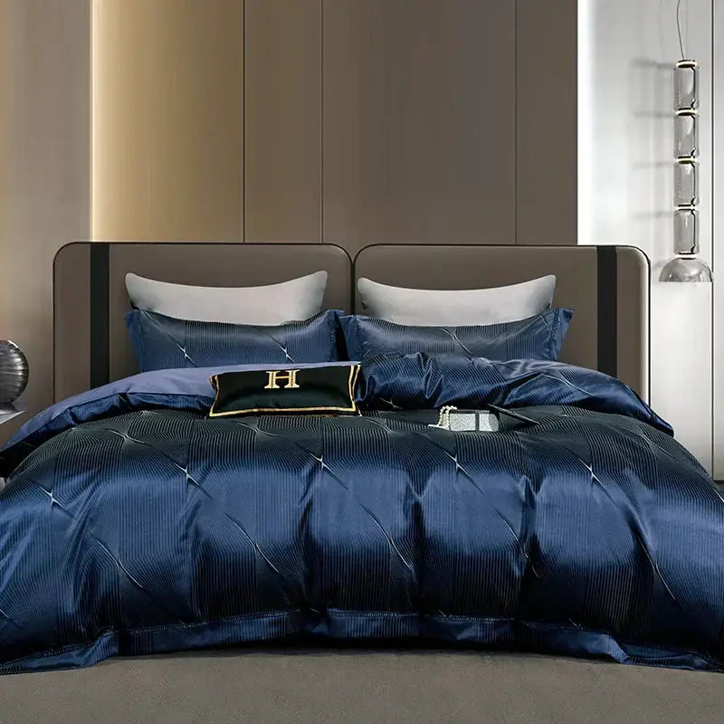 Teal & silver geometric 1000tc egyptian cotton bedding set bedroom