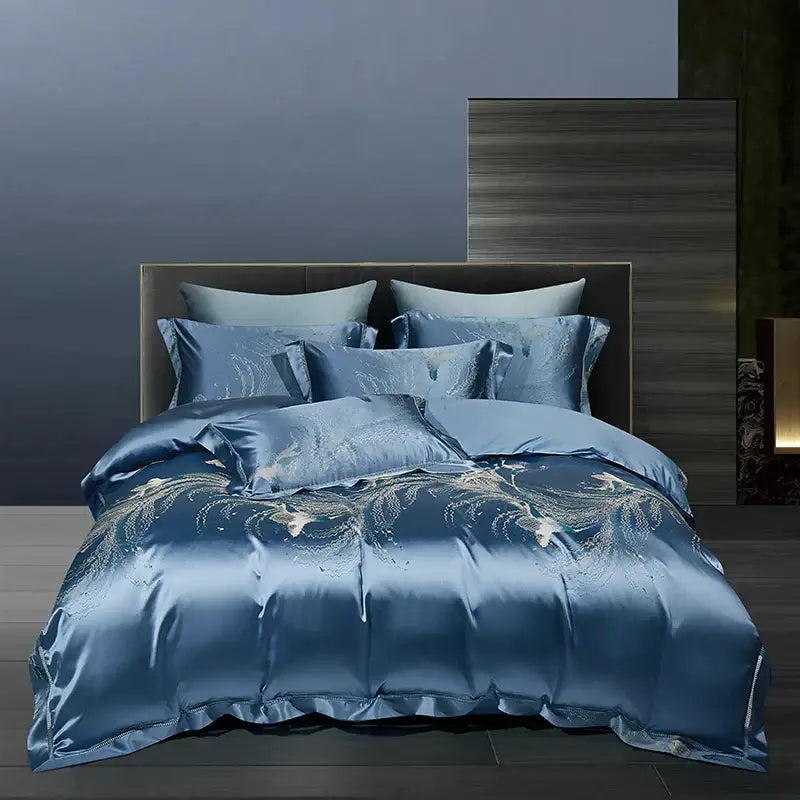 Teal & silver geometric 1000tc egyptian cotton bedding set bedroom
