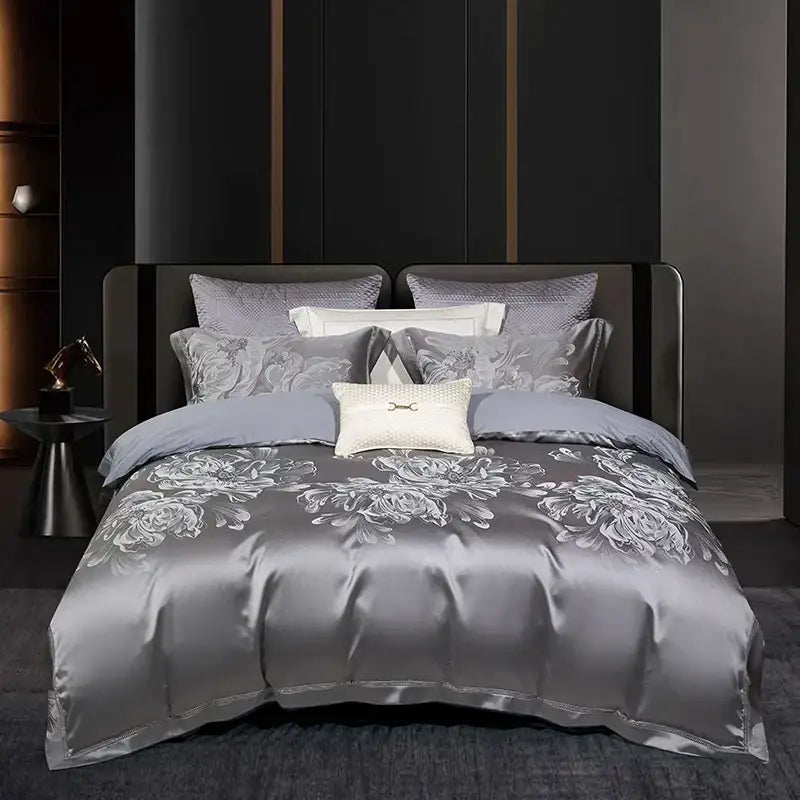 Teal & silver geometric 1000tc egyptian cotton bedding set bedroom