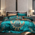 Teal silver & gold embroidered 1200tc jacquard bedding set bedroom