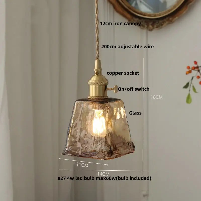 Textured amber glass pendant light for dining room kitchen