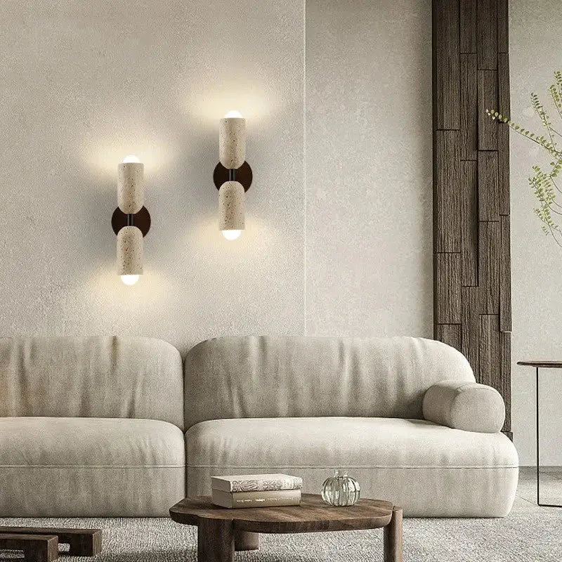 Textured beige concrete and wood led wall light bedroom sconce