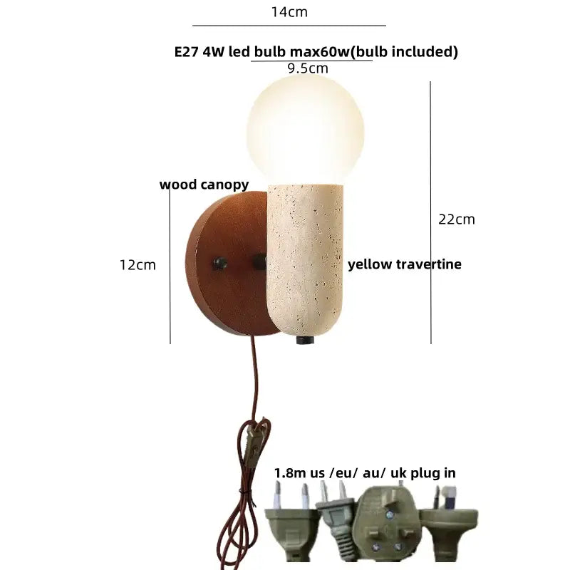 Textured beige concrete and wood led wall light bedroom sconce