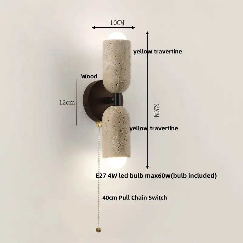 Textured beige concrete and wood led wall light bedroom sconce