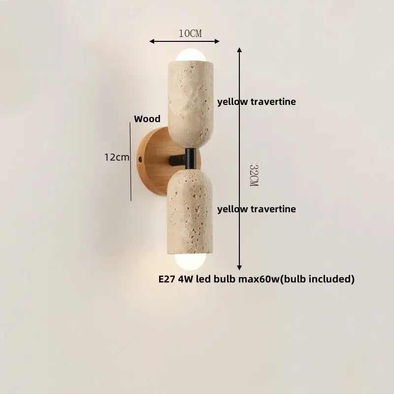 Textured beige concrete and wood led wall light bedroom sconce