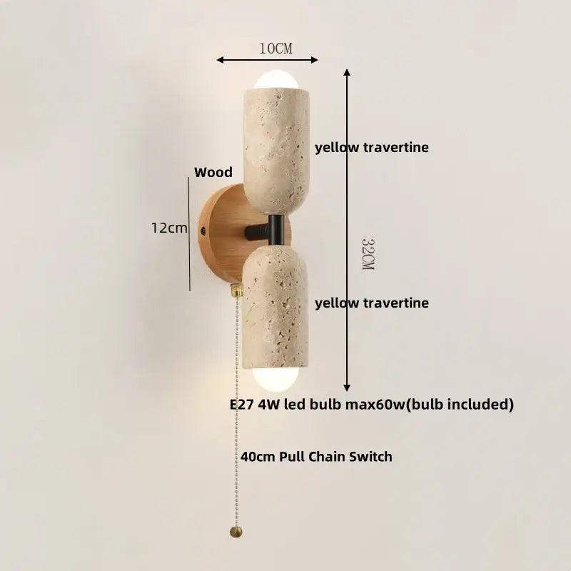 Textured beige concrete and wood led wall light bedroom sconce