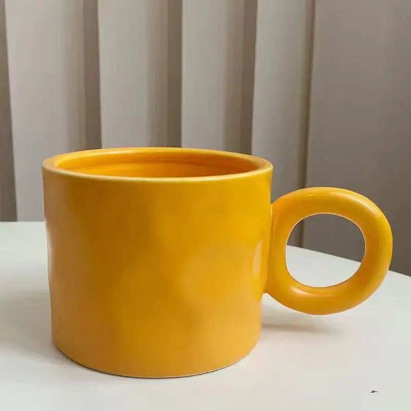 Textured blue ceramic coffee mug kitchen cup with round handle