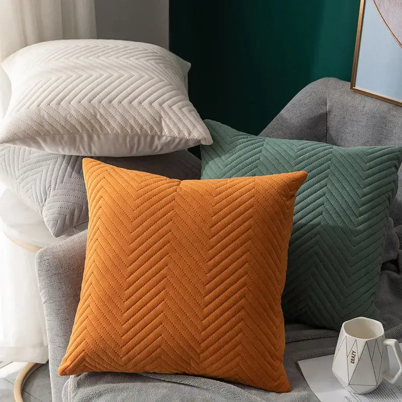 Textured chevron teal and blue cushion cover set living room decor
