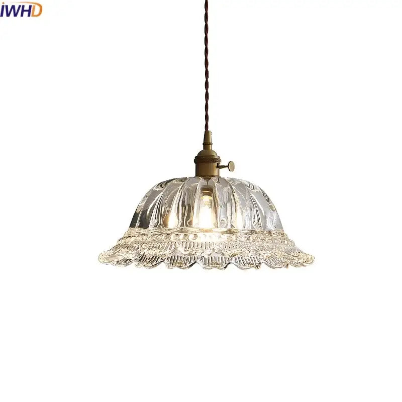 Textured clear glass led pendant light brass kitchen fixture