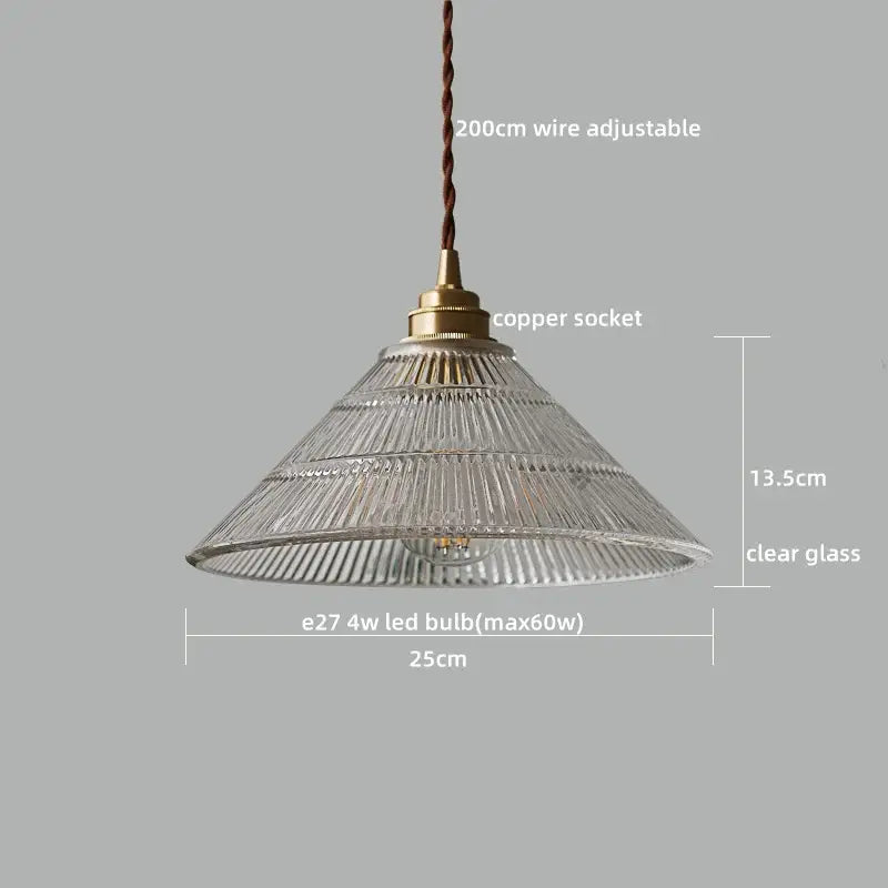 Textured clear glass led pendant light brass kitchen fixture