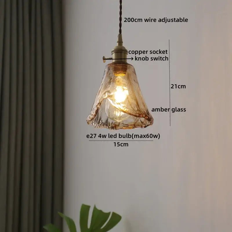 Textured clear glass led pendant light brass kitchen fixture