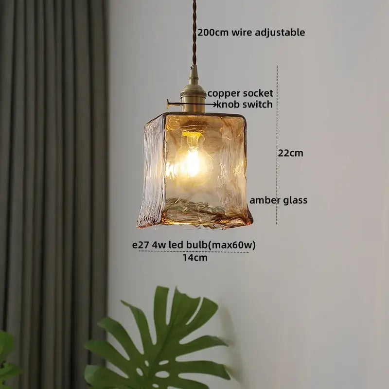 Textured clear glass led pendant light brass kitchen fixture
