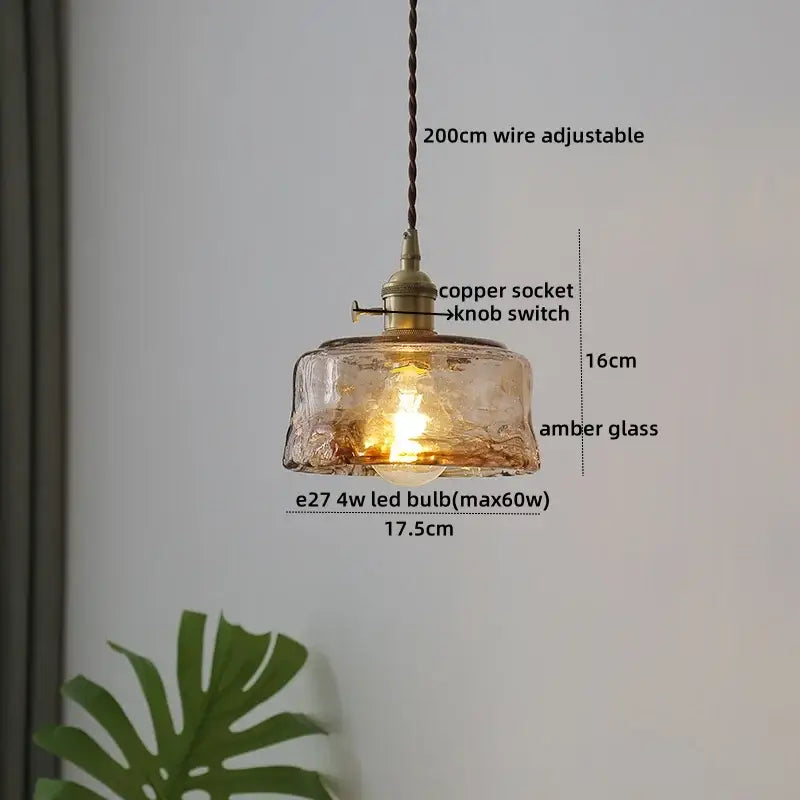 Textured clear glass led pendant light brass kitchen fixture