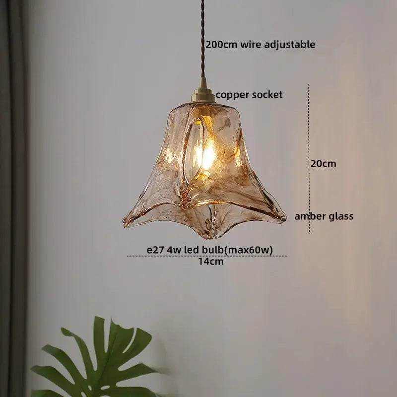 Textured clear glass led pendant light brass kitchen fixture