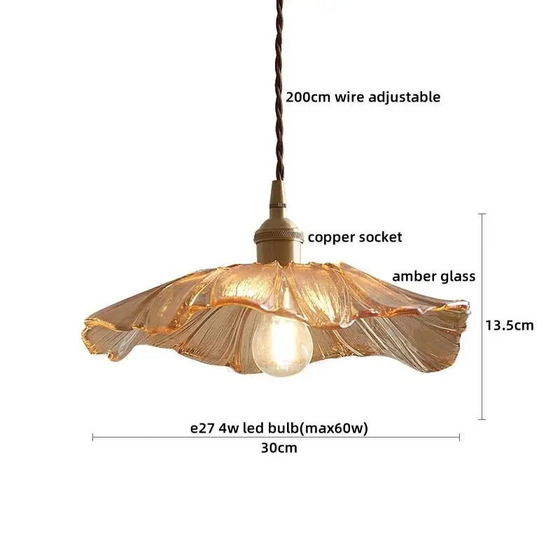 Textured clear glass led pendant light brass kitchen fixture