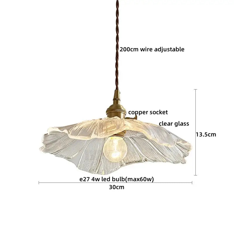 Textured clear glass led pendant light brass kitchen fixture