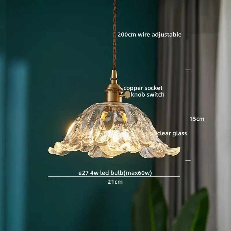 Textured clear glass led pendant light brass kitchen fixture