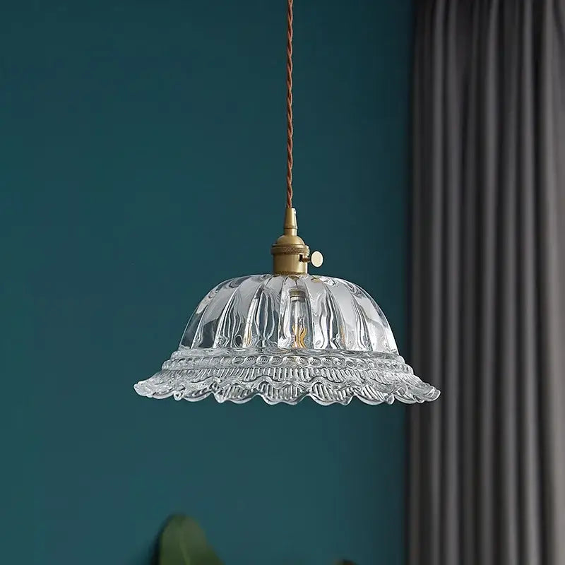 Textured clear glass led pendant light brass kitchen fixture