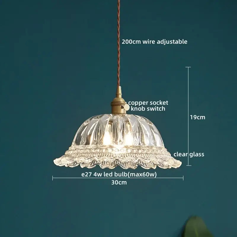 Textured clear glass led pendant light brass kitchen fixture