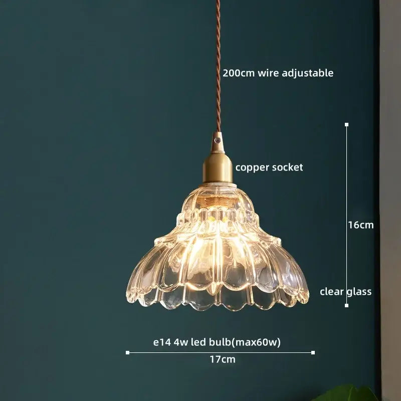 Textured clear glass led pendant light brass kitchen fixture