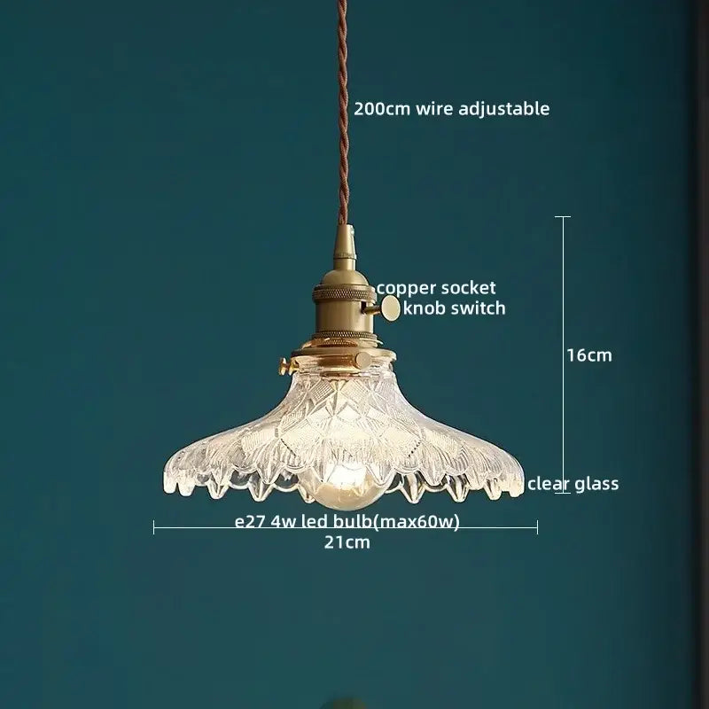 Textured clear glass led pendant light brass kitchen fixture