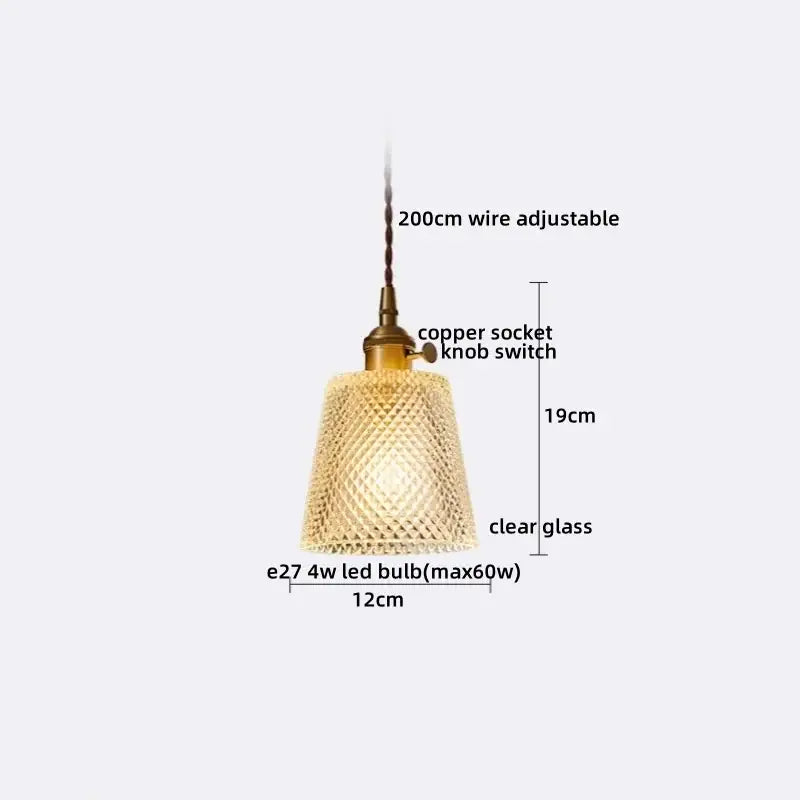 Textured clear glass led pendant light brass kitchen fixture