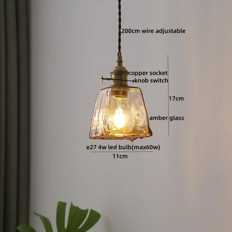 Textured clear glass led pendant light brass kitchen fixture