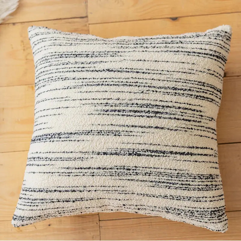 Textured cream & black comfort woolen pillow cover living room
