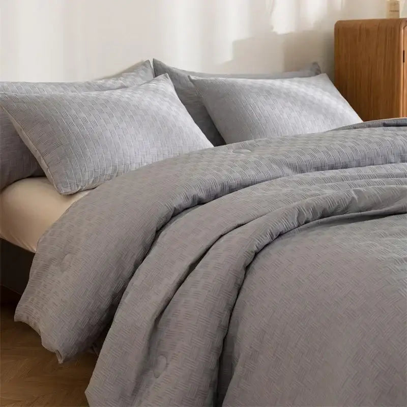 Textured cream & pale yellow pillowcase quilt set bedroom bedding