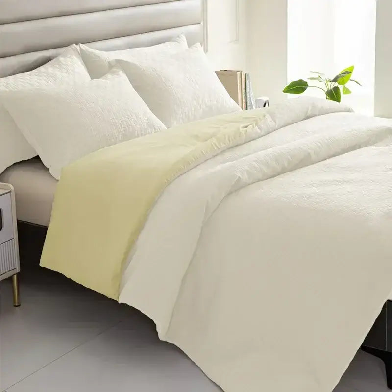 Textured cream & pale yellow pillowcase quilt set bedroom bedding