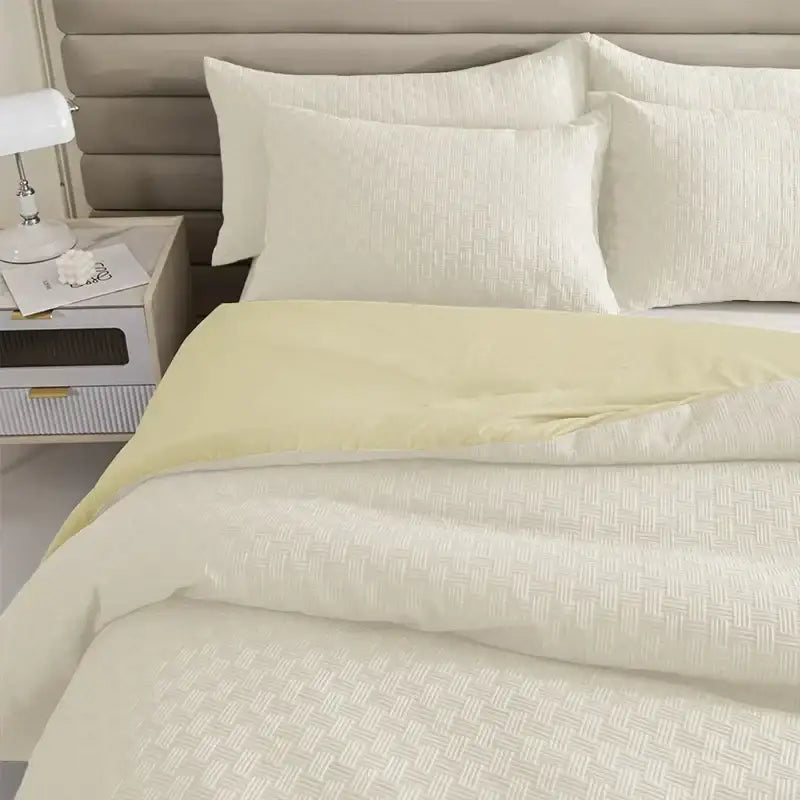 Textured cream & pale yellow pillowcase quilt set bedroom bedding