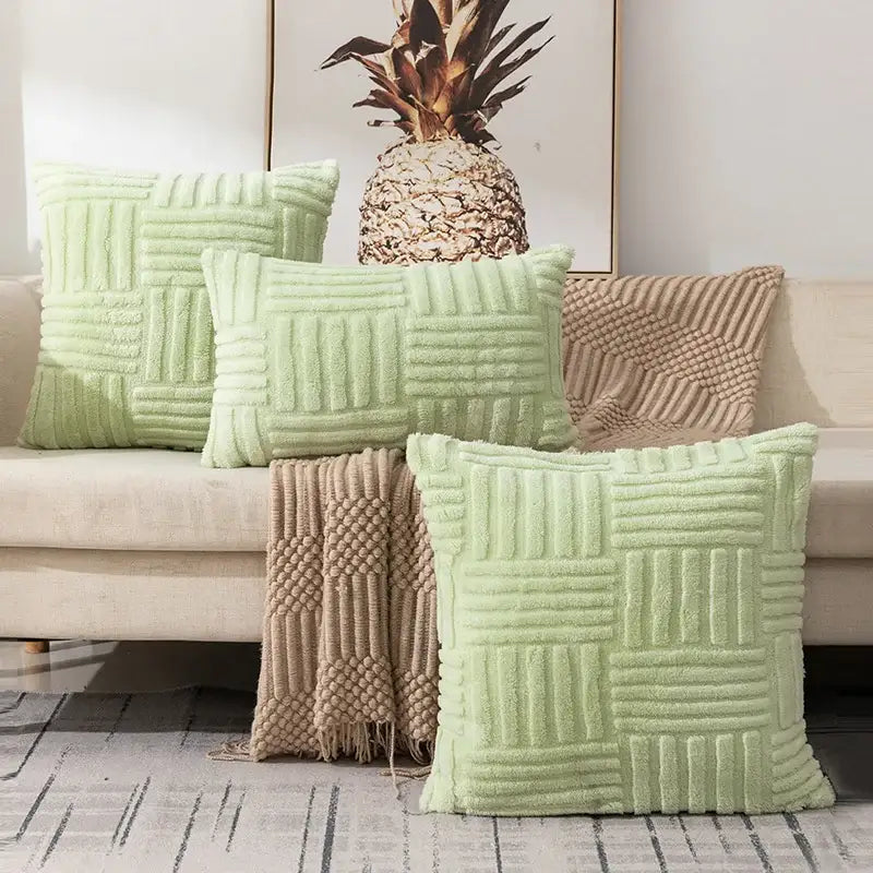 Textured cream woven geometric design cushion covers living room