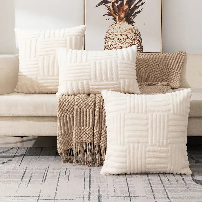 Textured cream woven geometric design cushion covers living room