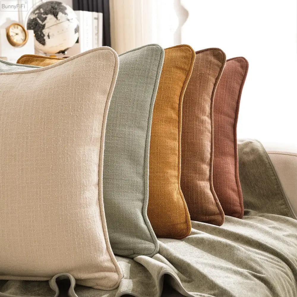 Textured earthy tones cotton linen pillow cover set living room