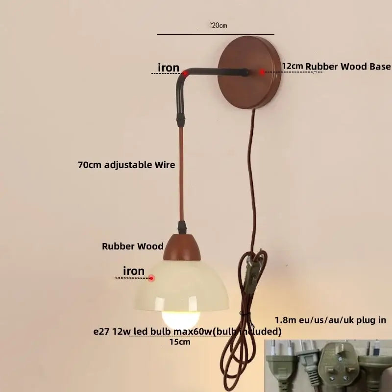 Textured glass and wood adjustable led wall light bedroom sconce