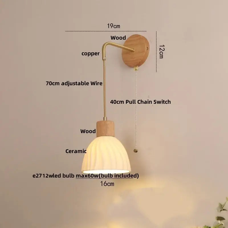 Textured glass and wood adjustable led wall light bedroom sconce
