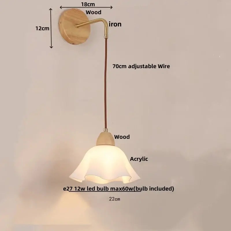 Textured glass and wood adjustable led wall light bedroom sconce