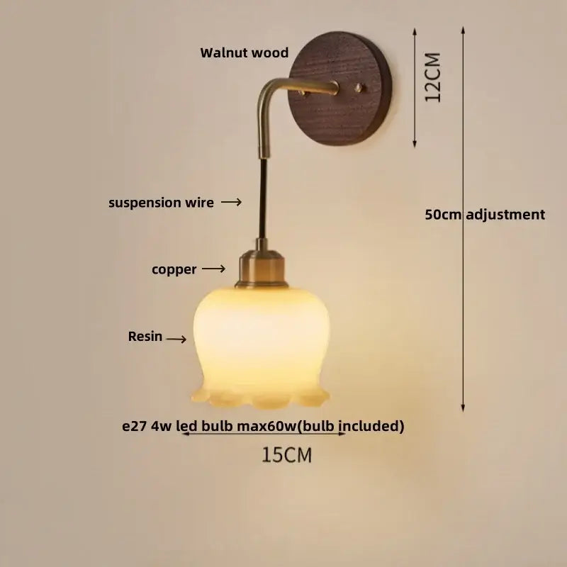 Textured glass and wood adjustable led wall light bedroom sconce