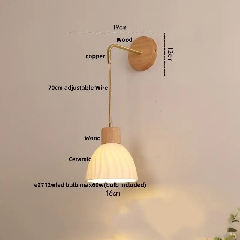 Textured glass and wood adjustable led wall light bedroom sconce