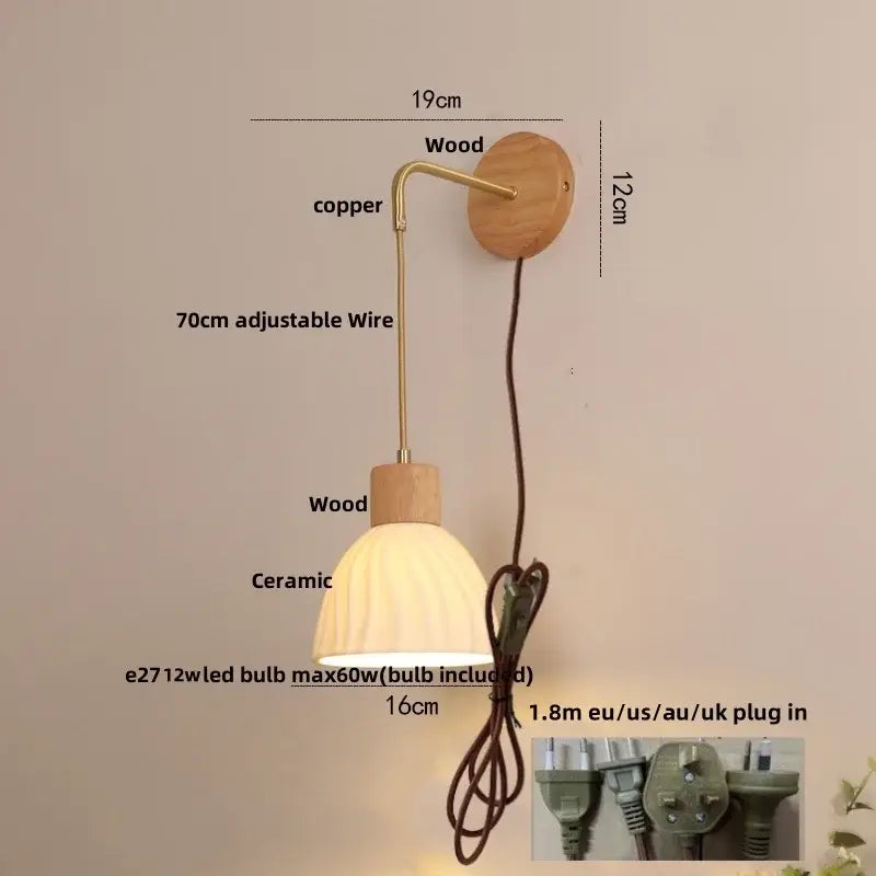 Textured glass and wood adjustable led wall light bedroom sconce