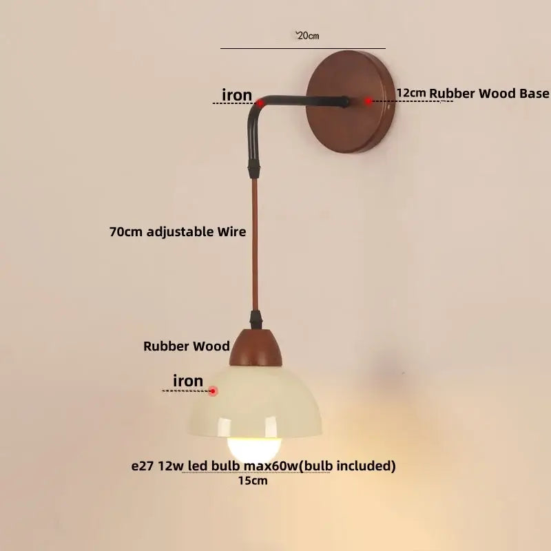 Textured glass and wood adjustable led wall light bedroom sconce