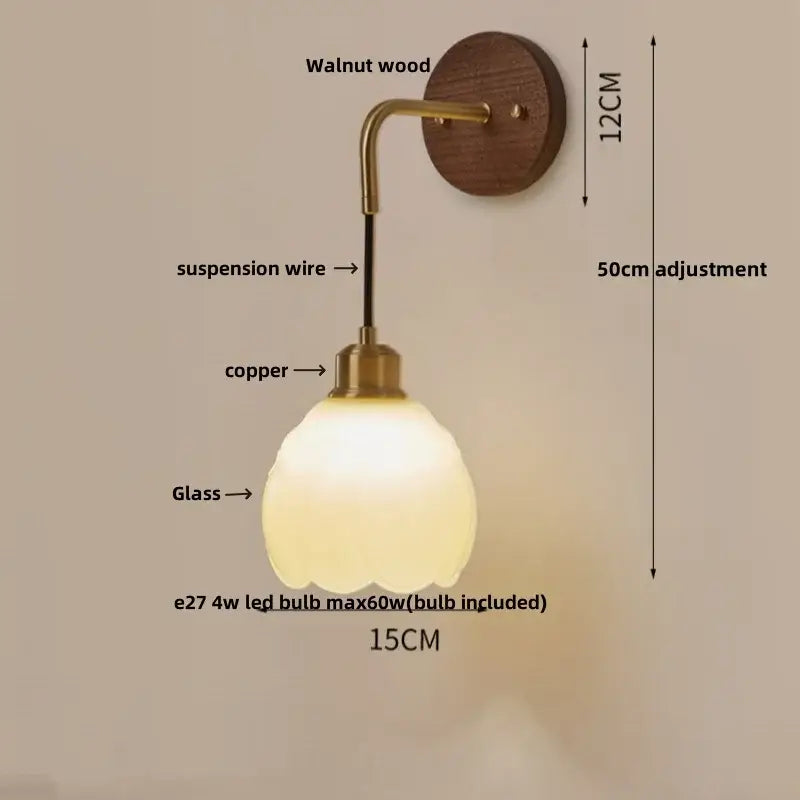 Textured glass and wood adjustable led wall light bedroom sconce