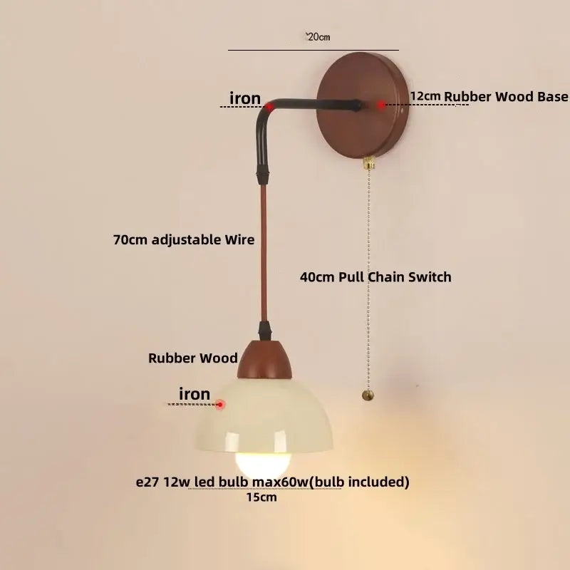 Textured glass and wood adjustable led wall light bedroom sconce