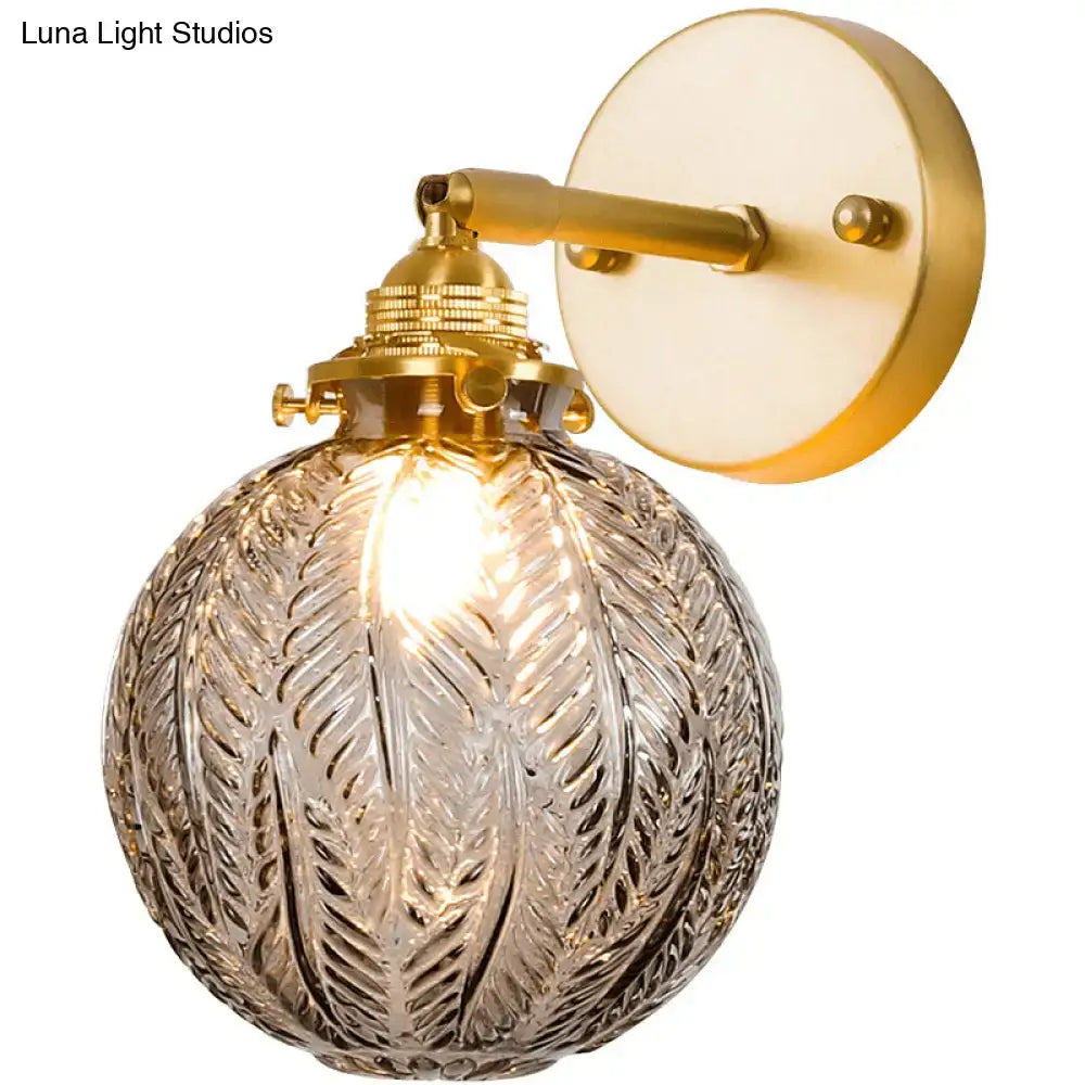 Textured glass ball wall light gold bedroom sconce