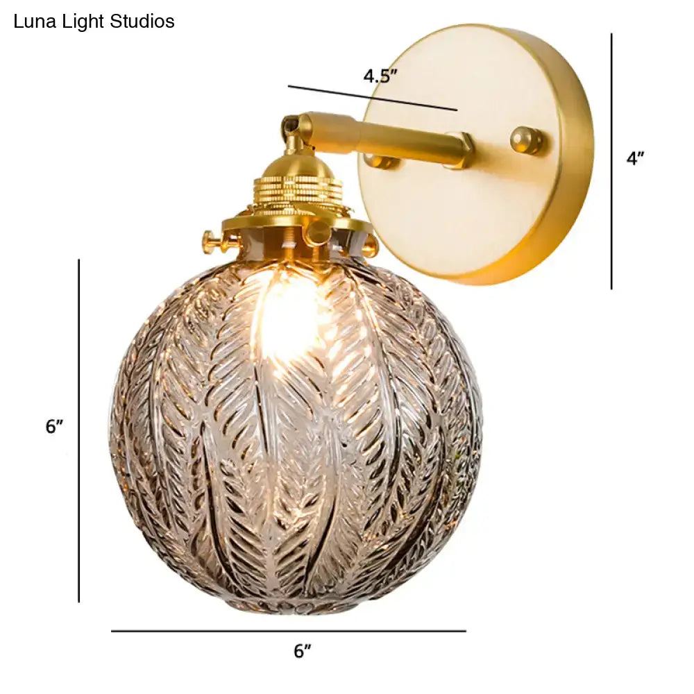 Textured glass ball wall light gold bedroom sconce