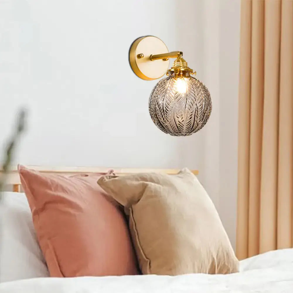 Textured glass ball wall light gold bedroom sconce